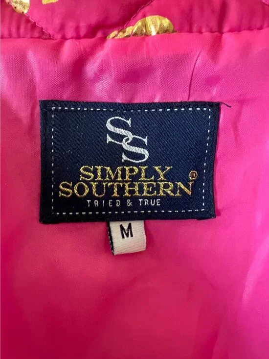 Simply Southern Puffer Vest Quilted Pink Gold Metallic Elephant Full Zip Medium - Picture 6 of 9